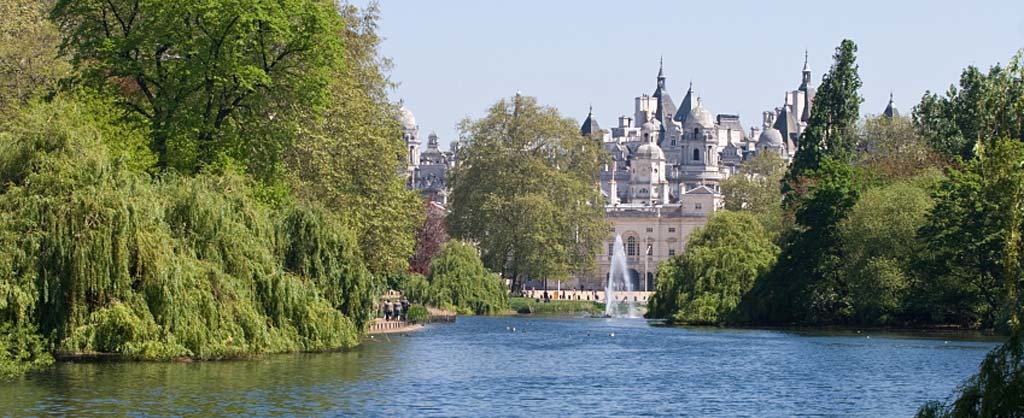 The Old Admiralty and Horseguards parade ground from St James Park