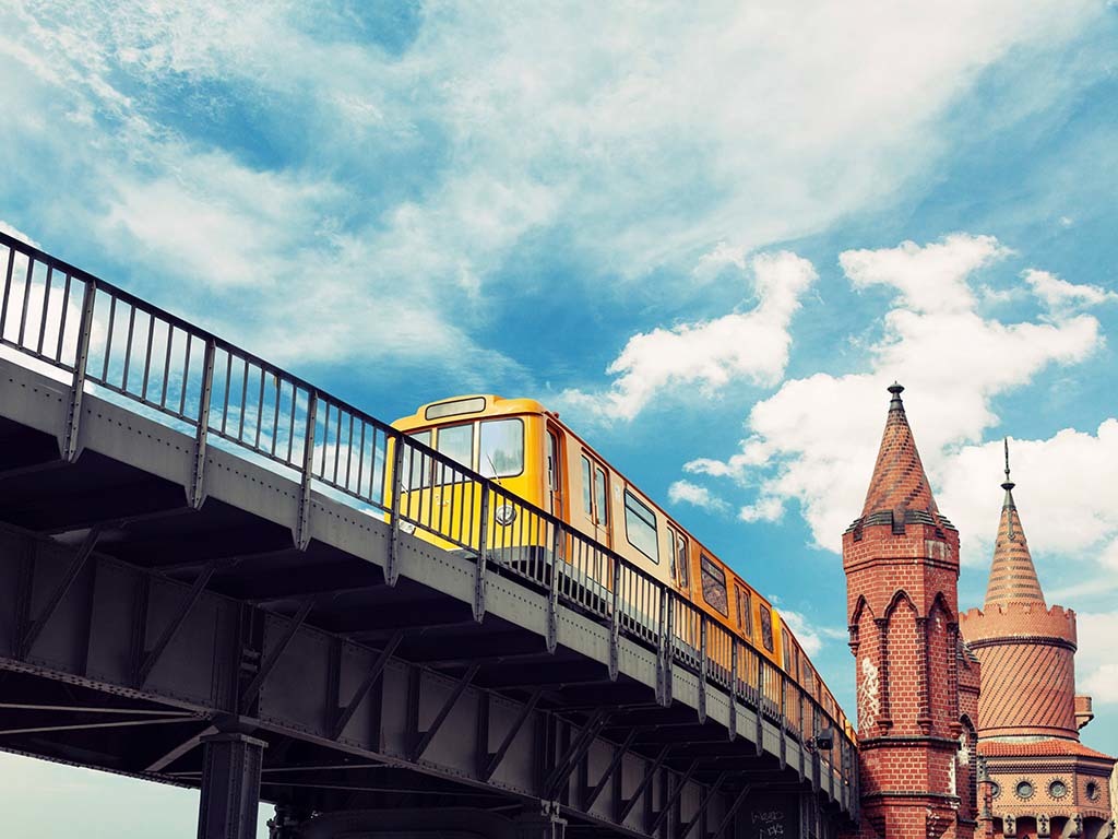 Berlin, Kreuzberg subway. Oberbaumbrucke on the background