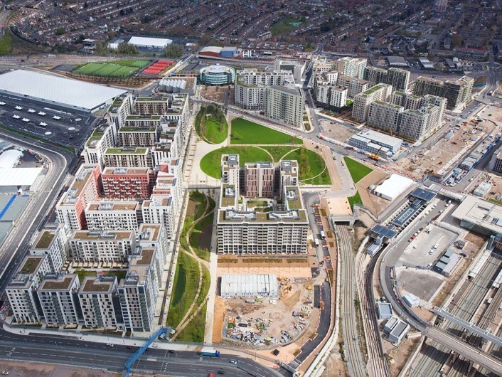 Aerial view of the Olympic Park showing the Olympic and Paralympic Village. Picture taken on 16 April 2012.